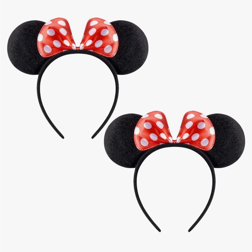 New Set of 2 Disney Minnie Mouse Red Polka-dot Bow Ears Headband